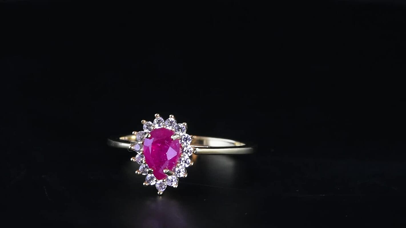 D'Joy Niassa Ruby (FF), White Zircon Ring in 14K YG Over Sterling Silver (Size 10.0) 1.35 ctw