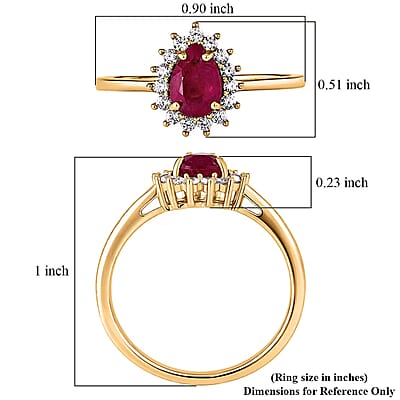 D'Joy Niassa Ruby (FF) and White Zircon 1.35 ctw Crimson Dew Ring in 14K Yellow Gold Over Sterling Silver (Size 5.0)