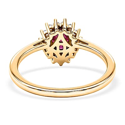 D'Joy Niassa Ruby (FF) and White Zircon 1.35 ctw Crimson Dew Ring in 14K Yellow Gold Over Sterling Silver (Size 5.0)