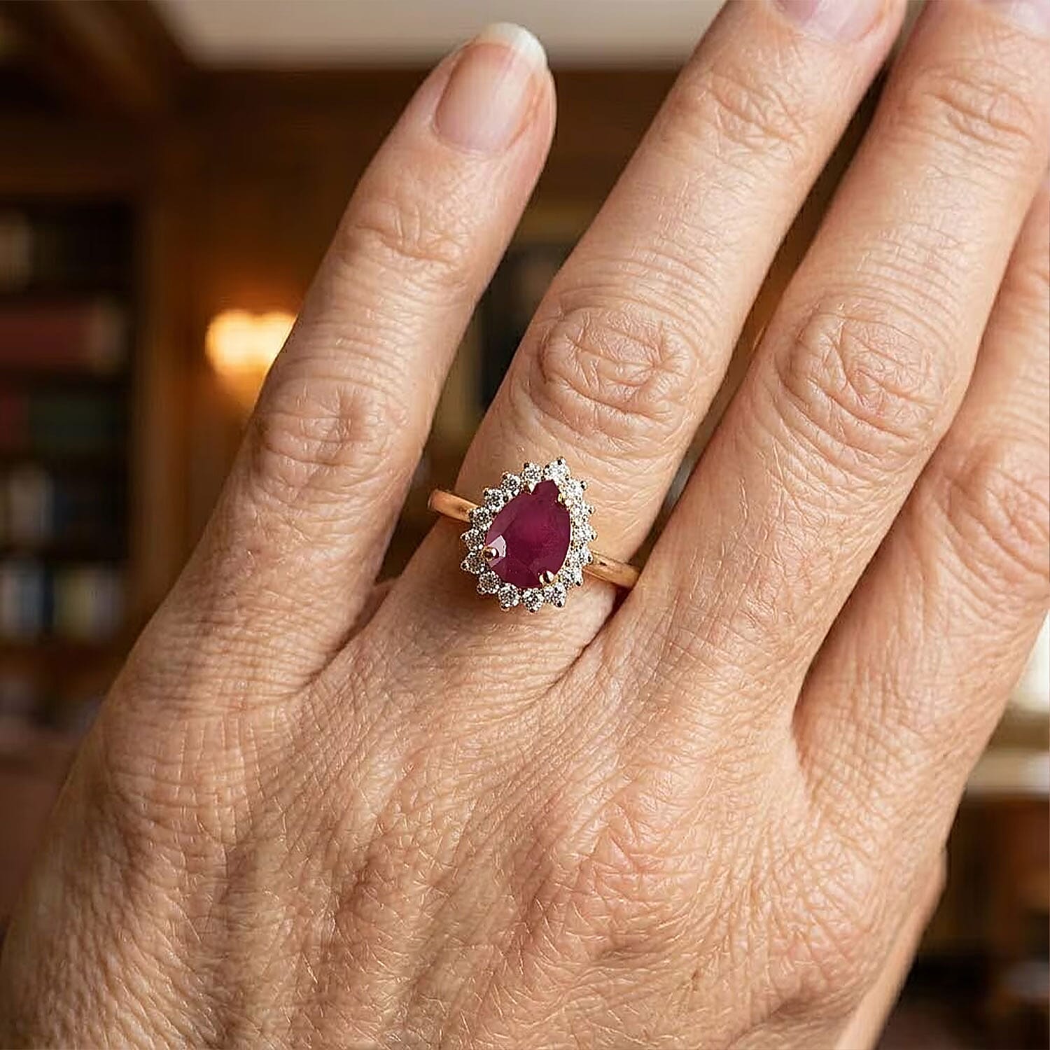 D'Joy Niassa Ruby (FF) and White Zircon 1.35 ctw Crimson Dew Ring in 14K Yellow Gold Over Sterling Silver (Size 6.0)