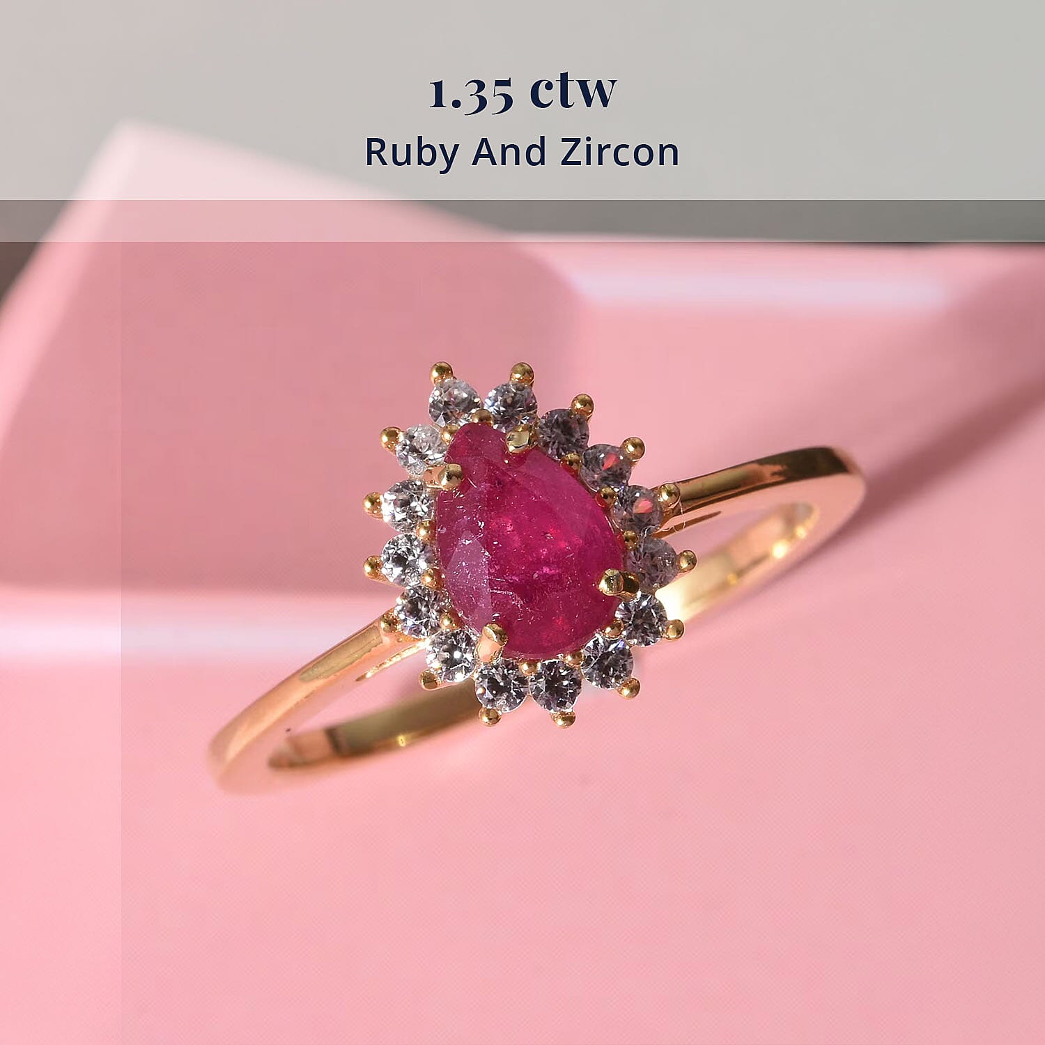 D'Joy Niassa Ruby (FF) and White Zircon 1.35 ctw Crimson Dew Ring in 14K Yellow Gold Over Sterling Silver (Size 6.0)