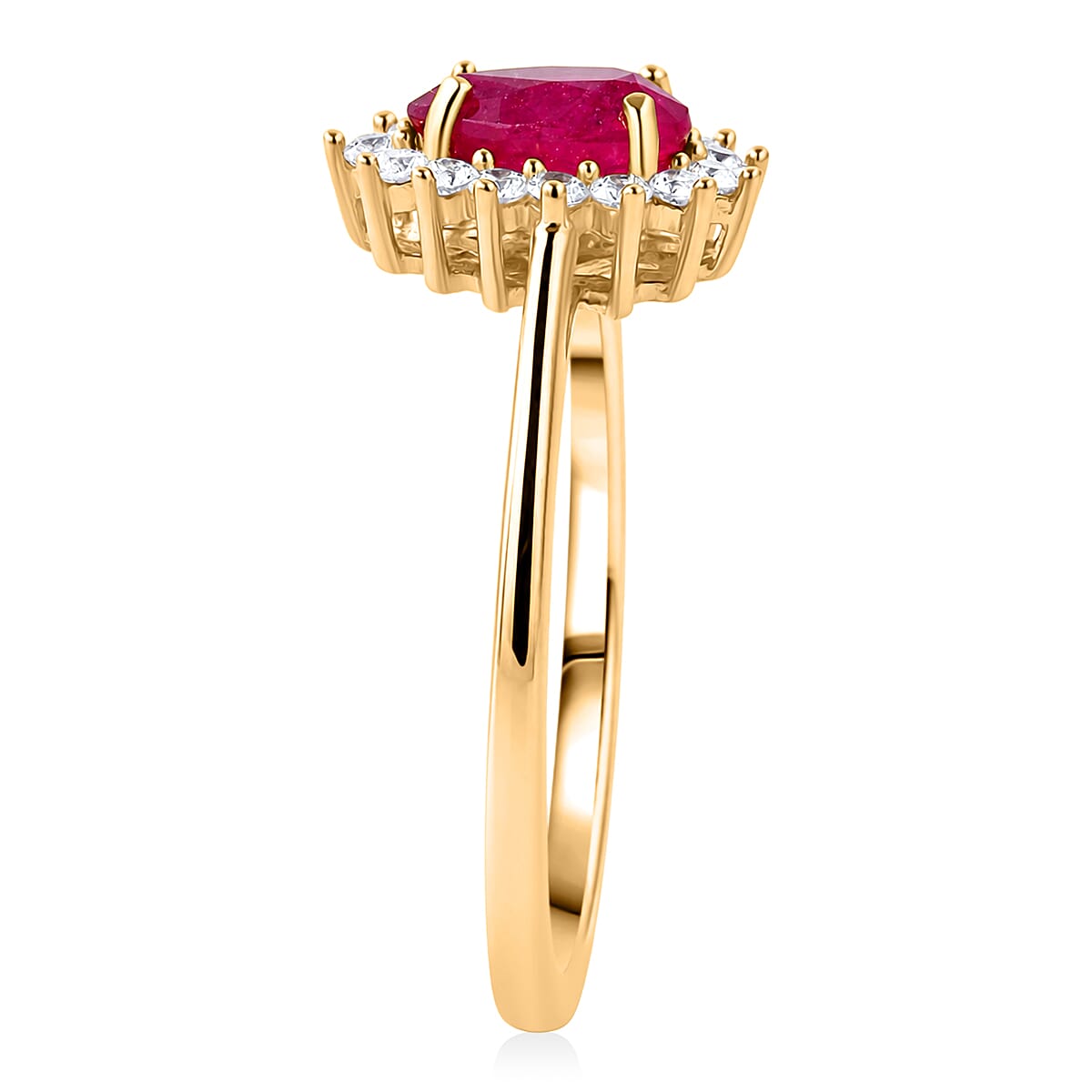 D'Joy Niassa Ruby (FF) and White Zircon 1.35 ctw Crimson Dew Ring in 14K Yellow Gold Over Sterling Silver (Size 8.0) image number 3