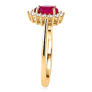 D'Joy Niassa Ruby (FF) and White Zircon 1.35 ctw Crimson Dew Ring in 14K Yellow Gold Over Sterling Silver (Size 8.0)