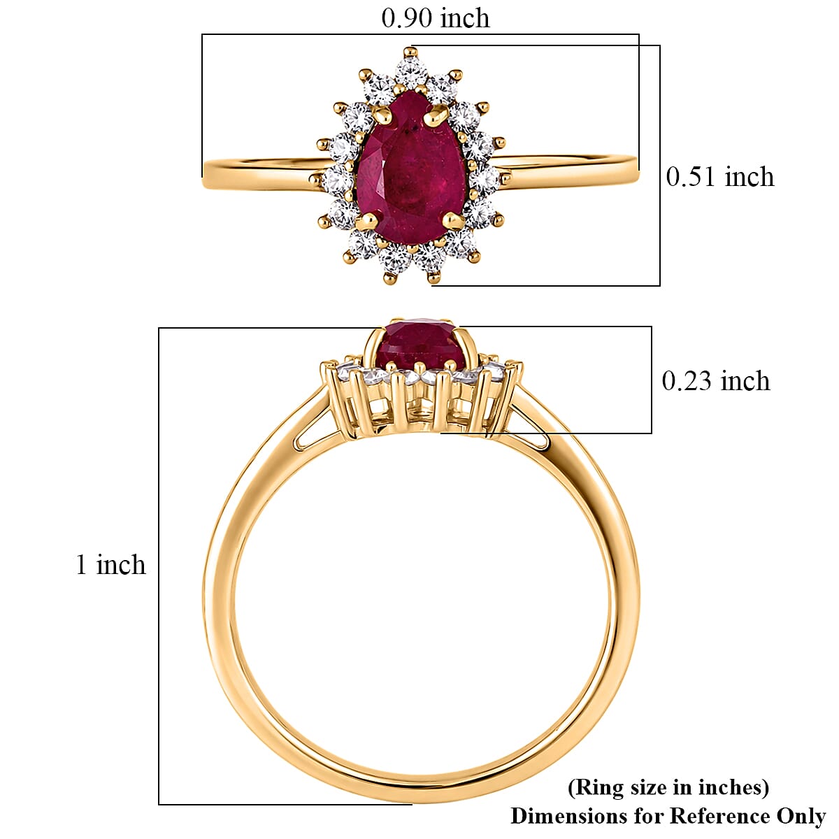 D'Joy Niassa Ruby (FF) and White Zircon 1.35 ctw Crimson Dew Ring in 14K Yellow Gold Over Sterling Silver (Size 8.0) image number 5