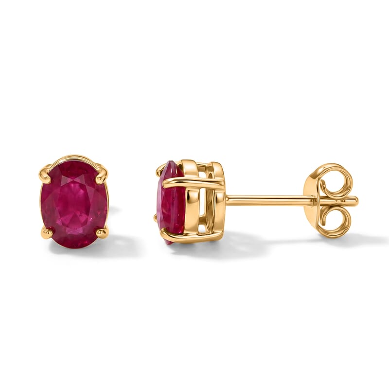 Doorbuster D'Joy Niassa Ruby (FF) 2.50 ctw Solitaire Stud Earrings in 14K Yellow Gold Over Sterling Silver