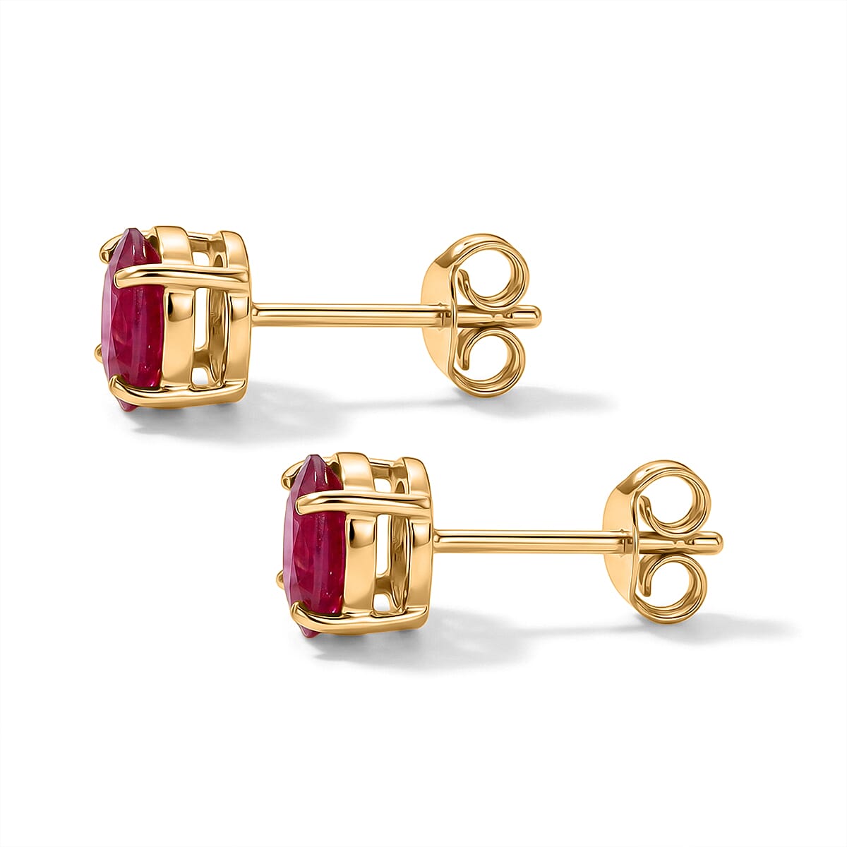 D'Joy Niassa Ruby (FF) Solitaire Stud Earrings in 14K YG Over Sterling Silver 2.50 ctw image number 3