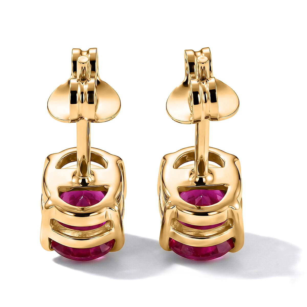D'Joy Niassa Ruby (FF) Solitaire Stud Earrings in 14K YG Over Sterling Silver 2.50 ctw image number 4
