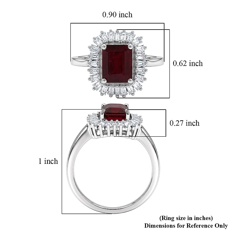 D'Joy Niassa Ruby (FF) and Moissanite 3.10 ctw Imperial Frame Ring in Rhodium Over Sterling Silver (Size 7.0)