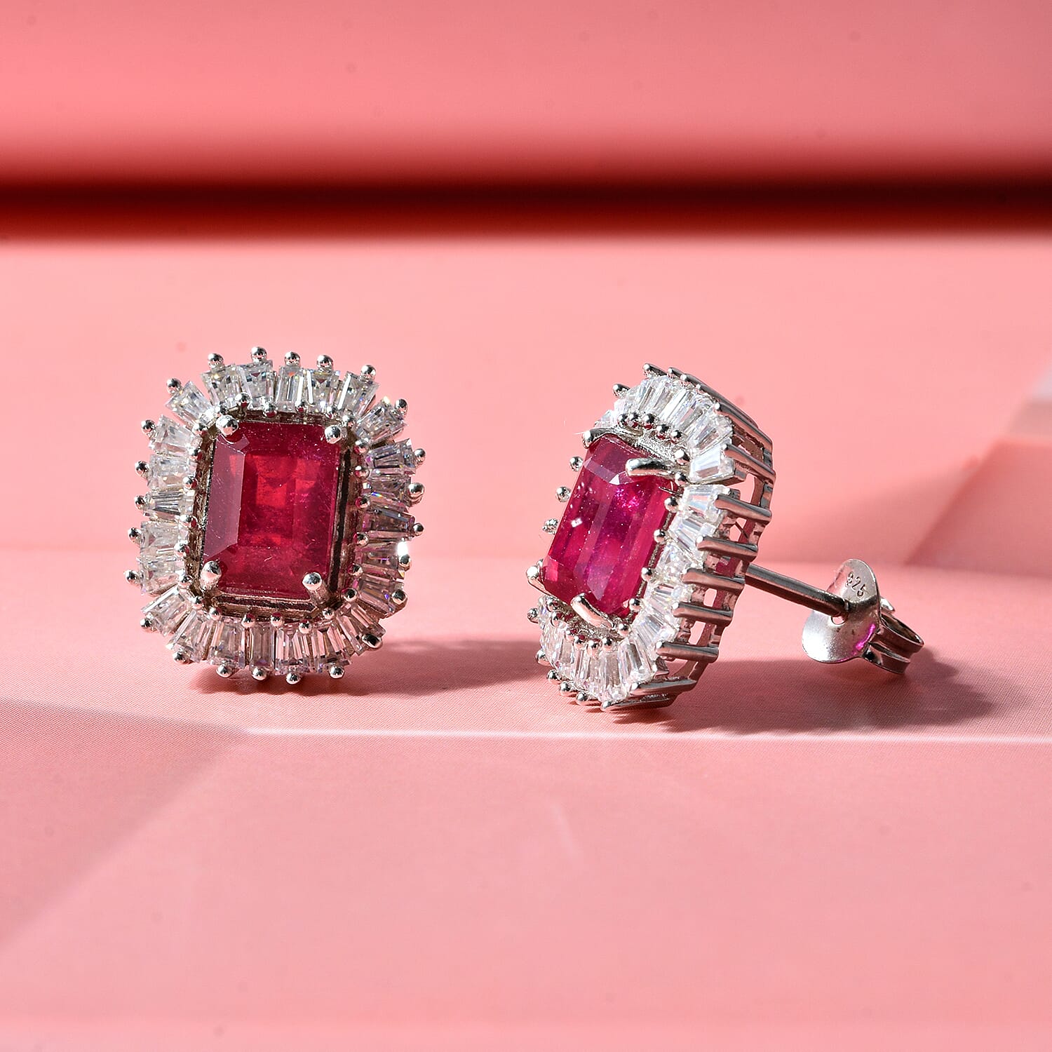 D'Joy Niassa Ruby (FF) and Moissanite 4.30 ctw Imperial Frame Earrings in 18K Vermeil Yellow Gold Over Sterling Silver
