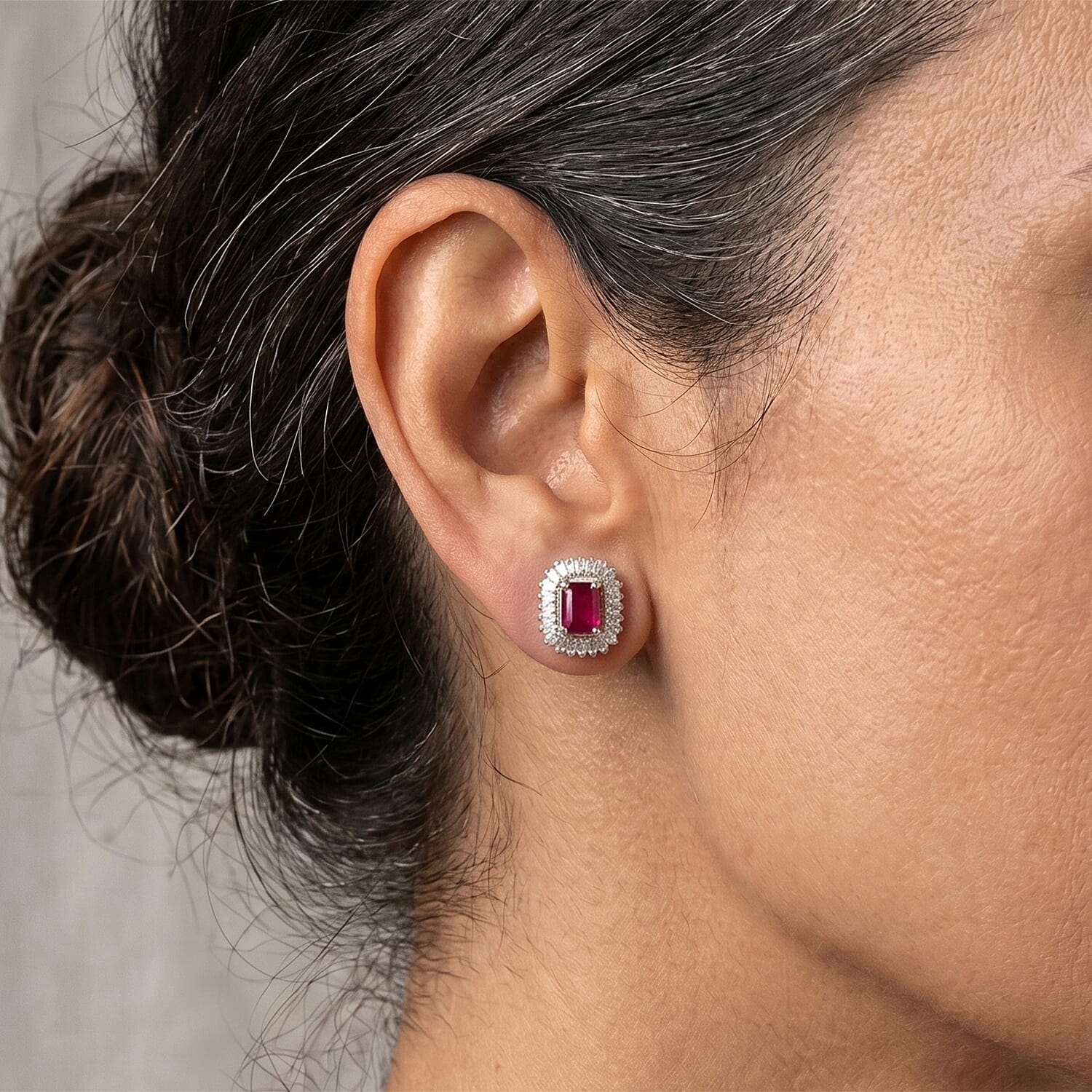 D'Joy Niassa Ruby (FF) and Moissanite 4.30 ctw Imperial Frame Earrings in 18K Vermeil Yellow Gold Over Sterling Silver