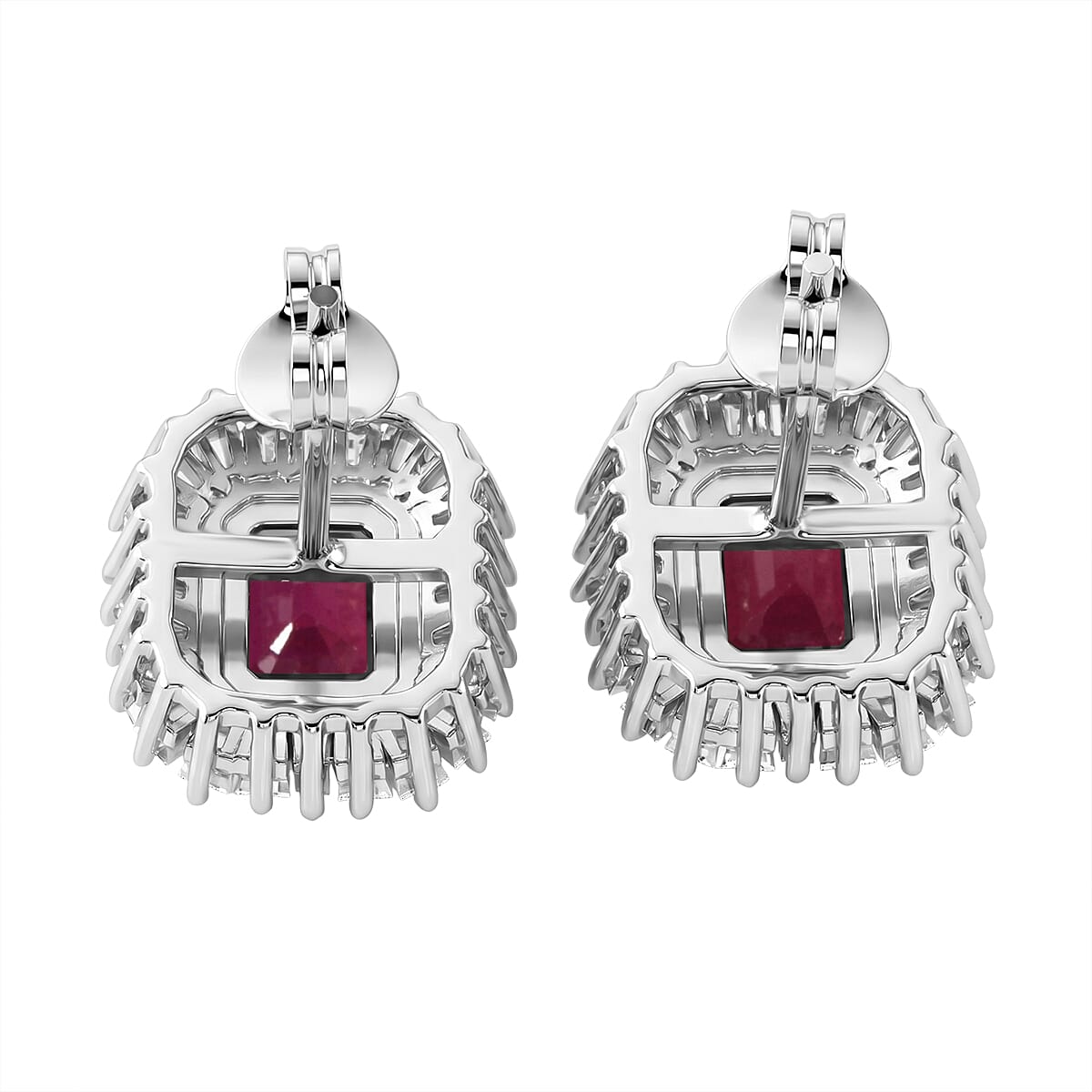 D'Joy Niassa Ruby (FF) and Moissanite 4.30 ctw Imperial Frame Earrings in 18K Vermeil Yellow Gold Over Sterling Silver
