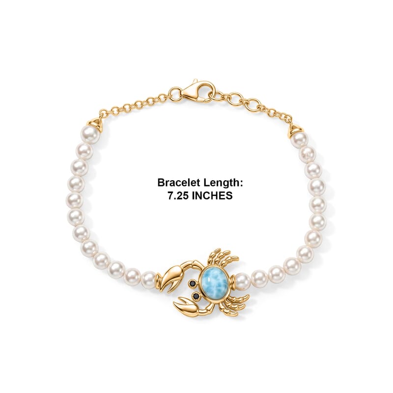 GP Trionfo Collection AAA Larimar and Multi Gemstone 2.35 ctw Crab Bracelet in 18K Vermeil Yellow Gold Over Sterling Silver (6.50 In)