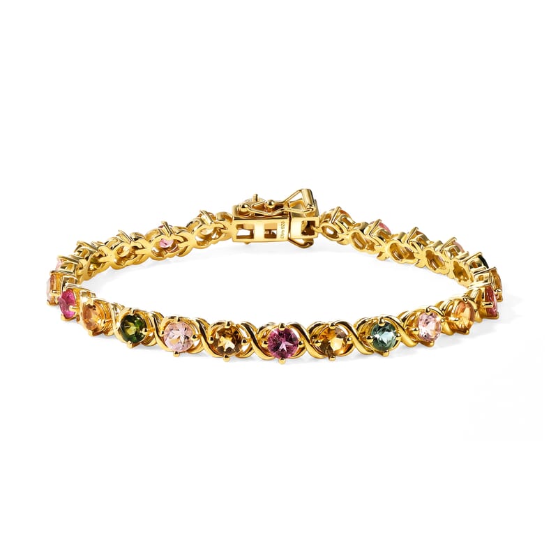 D'Joy Premium Multi-Tourmaline 6.50 ctw XOXO Bracelet in 18K Vermeil Yellow Gold Over Sterling Silver (6.50 In)