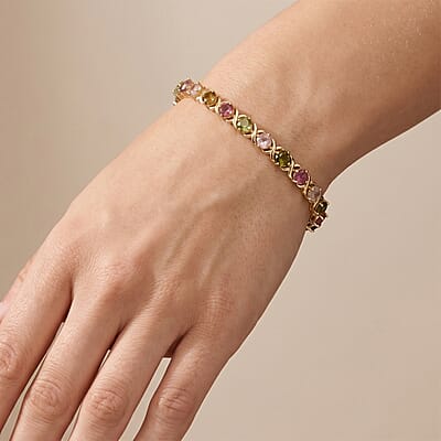 D'Joy Premium Multi-Tourmaline 6.50 ctw XOXO Bracelet in 18K Vermeil Yellow Gold Over Sterling Silver (6.50 In)
