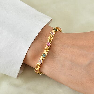 D'Joy Premium Multi-Tourmaline 6.50 ctw XOXO Bracelet in 18K Vermeil Yellow Gold Over Sterling Silver (6.50 In)