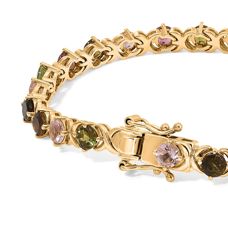 D'Joy Premium Multi-Tourmaline 6.50 ctw XOXO Bracelet in 18K Vermeil Yellow Gold Over Sterling Silver (6.50 In)