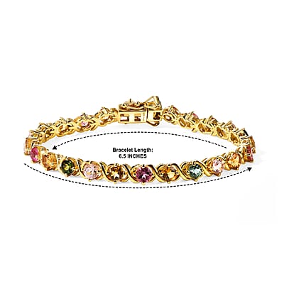 D'Joy Premium Multi-Tourmaline 6.50 ctw XOXO Bracelet in 18K Vermeil Yellow Gold Over Sterling Silver (6.50 In)