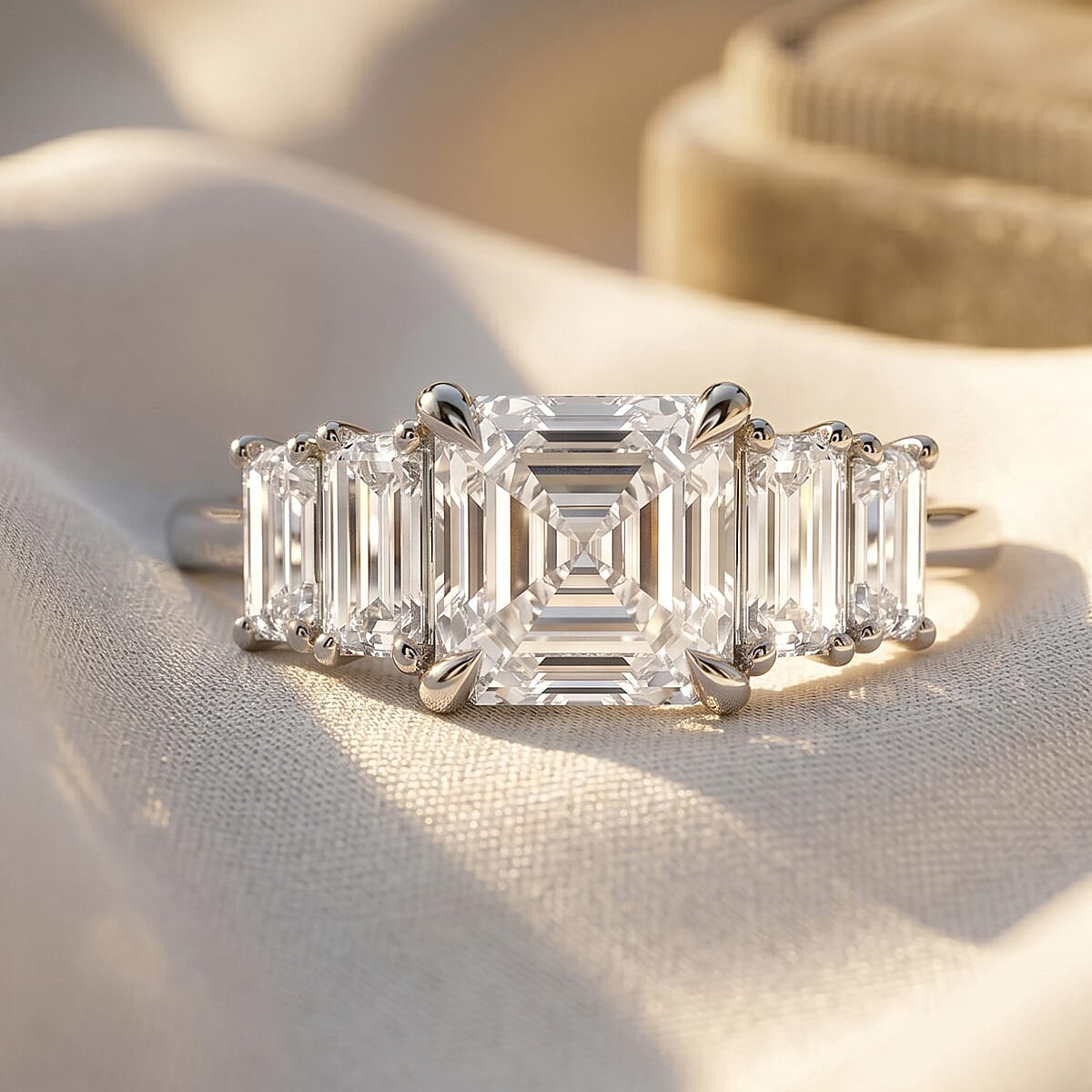 IGI Certified Luxuriant Asscher Cut Lab Grown Diamond G VS 2.00 ctw Royal Palace Radiance Ring in 10K White Gold (Size 8.0) image number 1