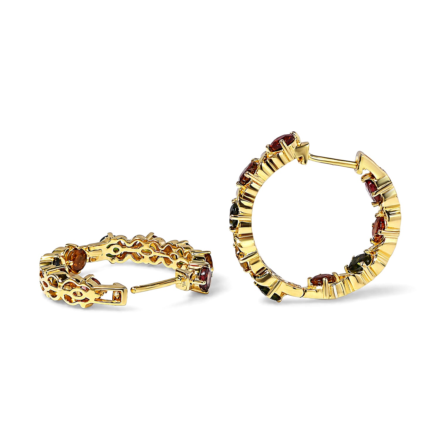 D'Joy Premium Multi-Tourmaline 6.20 ctw XOXO Hoop Earrings in 18K Vermeil Yellow Gold Over Sterling Silver