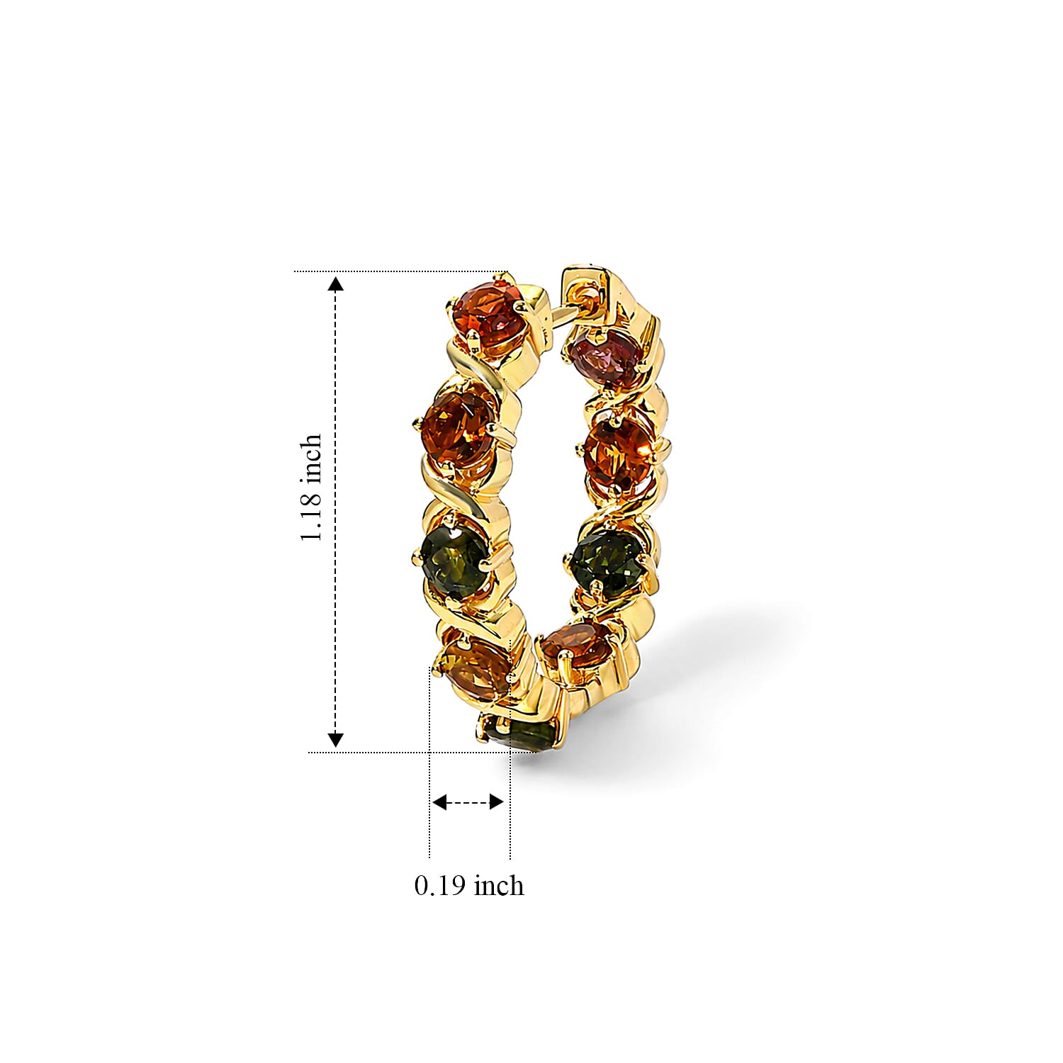D'Joy Premium Multi-Tourmaline 6.20 ctw XOXO Hoop Earrings in 18K Vermeil Yellow Gold Over Sterling Silver