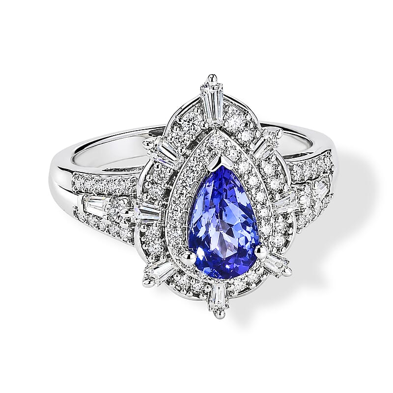 D'Joy Premium Tanzanite and Moissanite 1.75 ctw Ring in Rhodium Over Sterling Silver (Size 6.0)