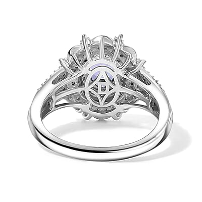 D'Joy Premium Tanzanite and Moissanite 1.75 ctw Celestial Halo Ring in Rhodium Over Sterling Silver (Size 6.0)