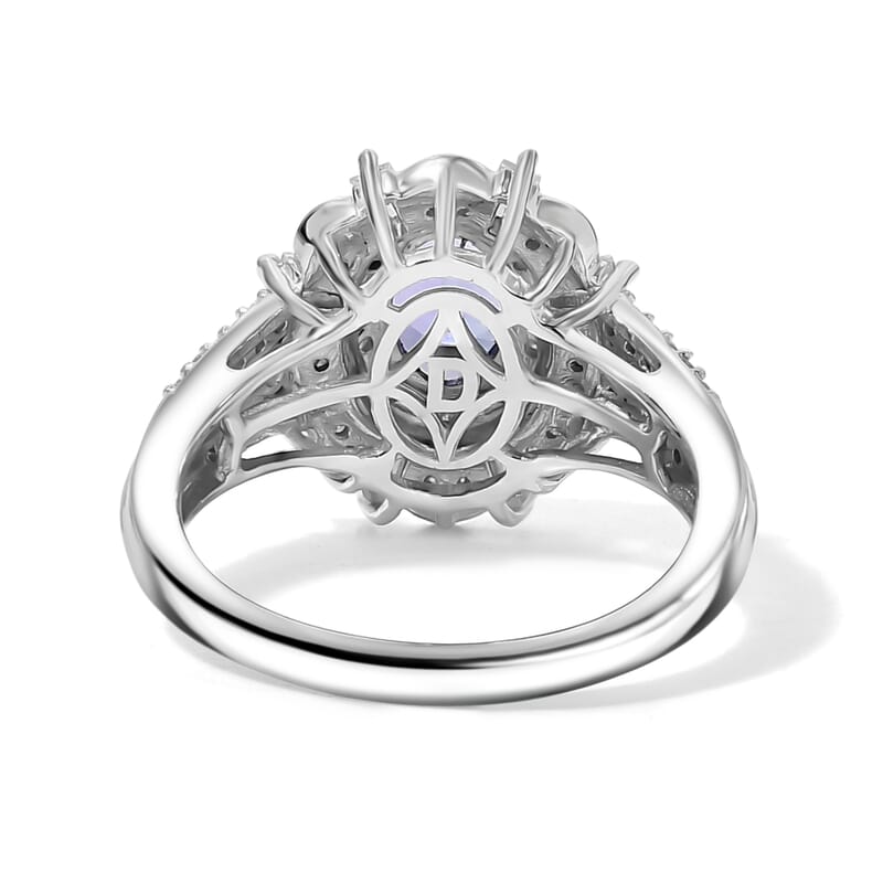 D'Joy Premium Tanzanite and Moissanite 1.75 ctw Celestial Halo Ring in Rhodium Over Sterling Silver (Size 6.0)