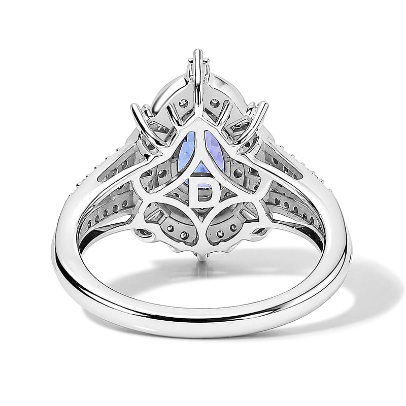 D'Joy Premium Tanzanite and Moissanite 1.75 ctw Ring in Rhodium Over Sterling Silver (Size 6.0)