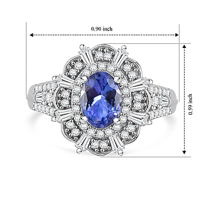 D'Joy Premium Tanzanite and Moissanite 1.75 ctw Celestial Halo Ring in Rhodium Over Sterling Silver (Size 6.0)