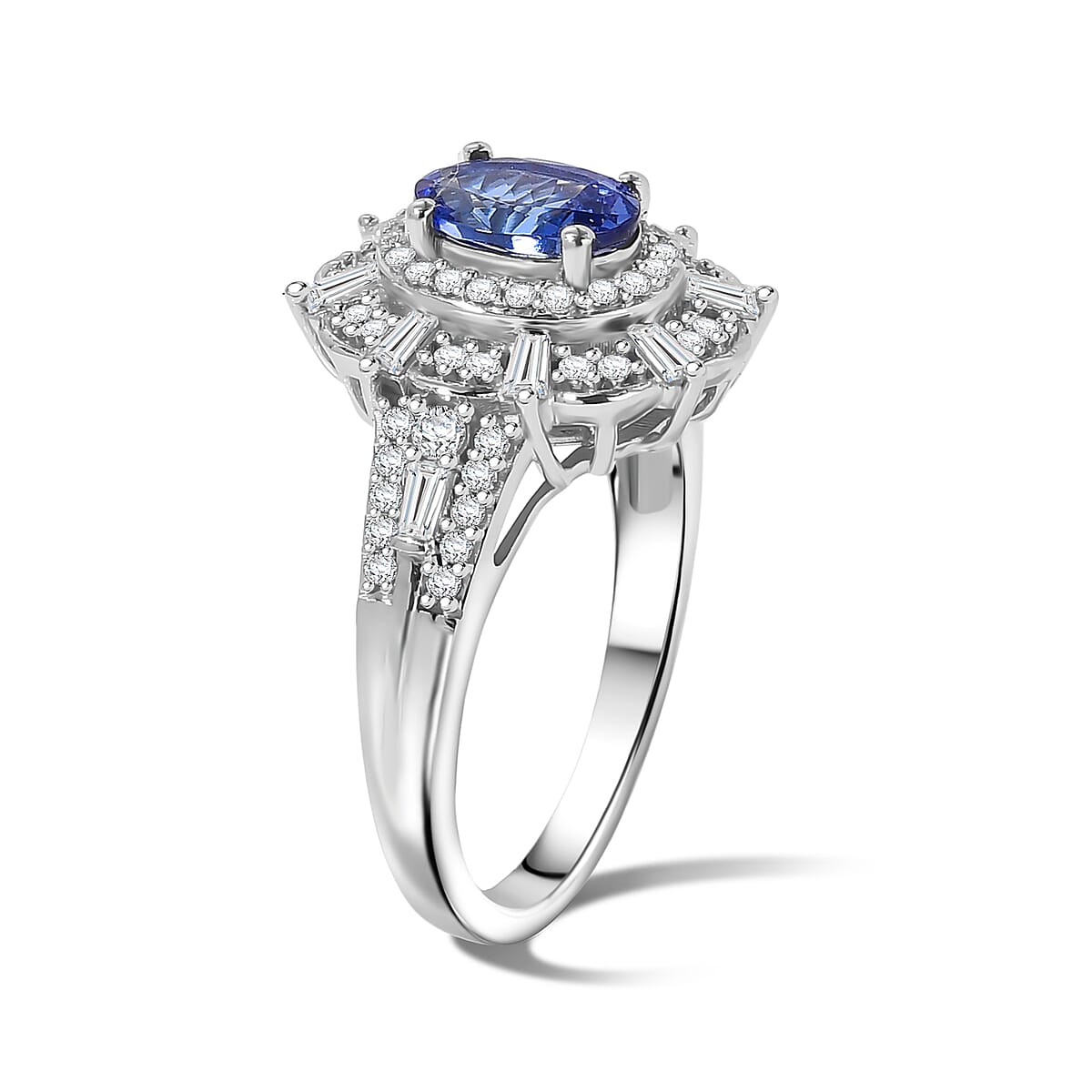 D'Joy Premium Tanzanite and Moissanite 1.75 ctw Ring in Rhodium Over Sterling Silver (Size 7.0) image number 1