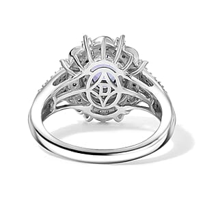 D'Joy Premium Tanzanite and Moissanite 1.75 ctw Ring in Rhodium Over Sterling Silver (Size 7.0)