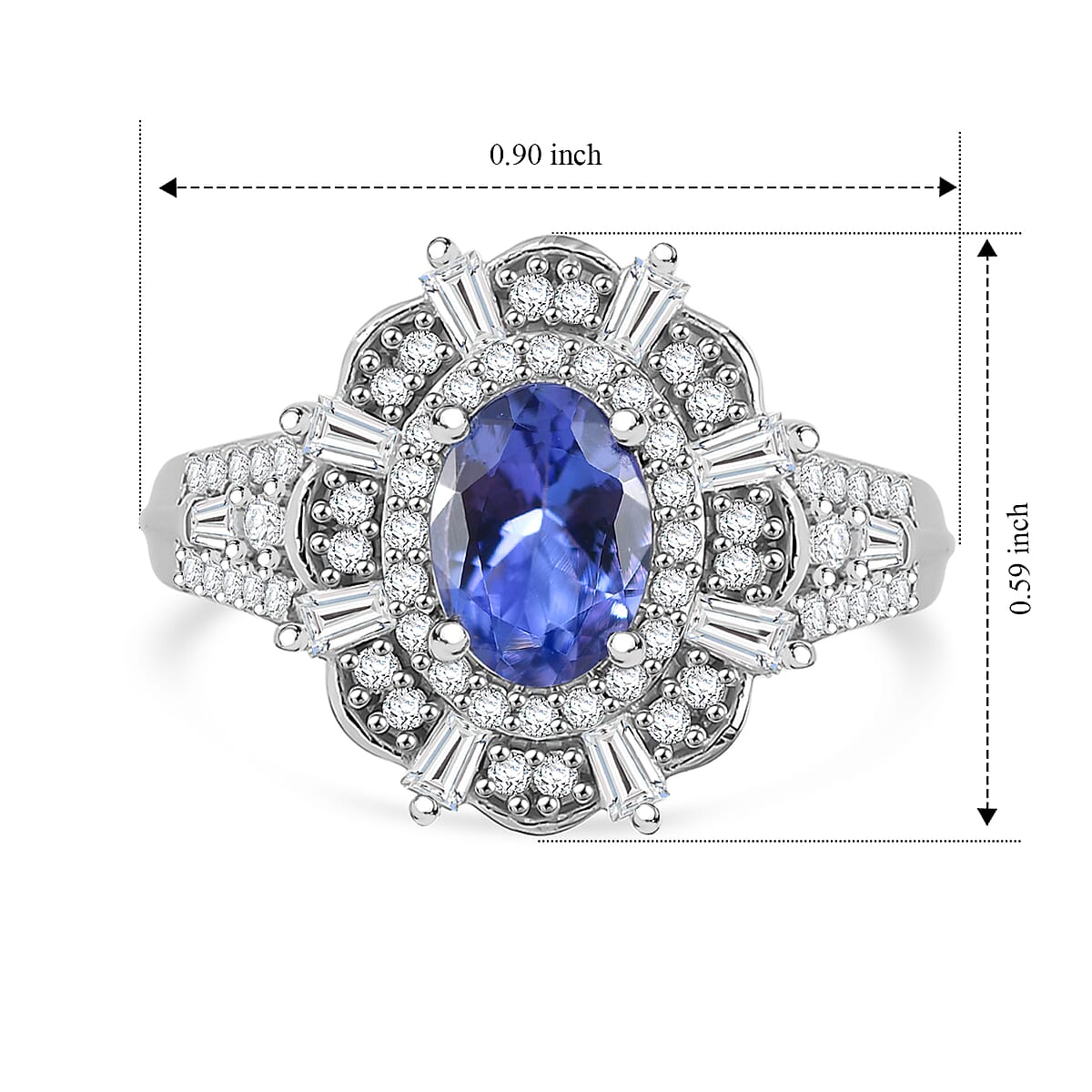 D'Joy Premium Tanzanite and Moissanite 1.75 ctw Ring in Rhodium Over Sterling Silver (Size 7.0) image number 3