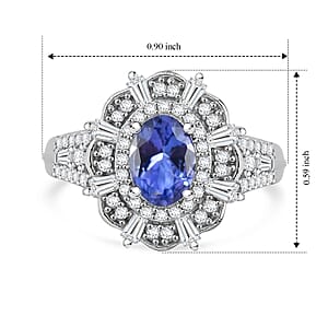 D'Joy Premium Tanzanite and Moissanite 1.75 ctw Ring in Rhodium Over Sterling Silver (Size 7.0)