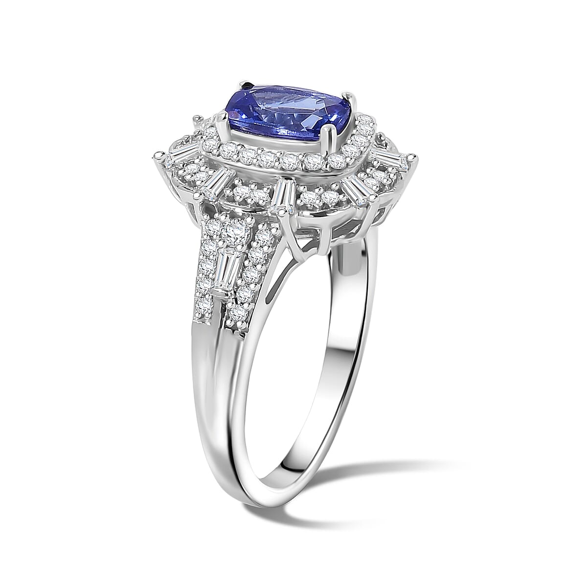 D'Joy Premium Tanzanite and Moissanite 1.85 ctw Ring in Rhodium Over Sterling Silver (Size 7.0) image number 1