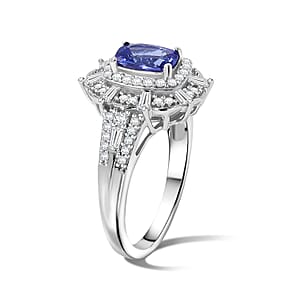 D'Joy Premium Tanzanite and Moissanite 1.85 ctw Ring in Rhodium Over Sterling Silver (Size 7.0)