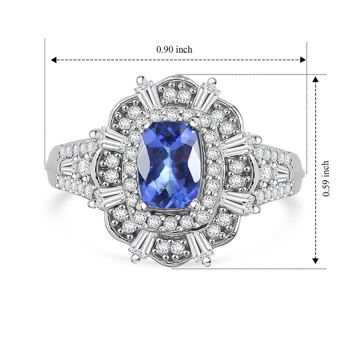 D'Joy Premium Tanzanite and Moissanite 1.85 ctw Ring in Rhodium Over Sterling Silver (Size 7.0) image number 3