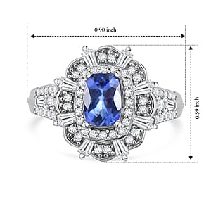 D'Joy Premium Tanzanite and Moissanite 1.85 ctw Ring in Rhodium Over Sterling Silver (Size 7.0)