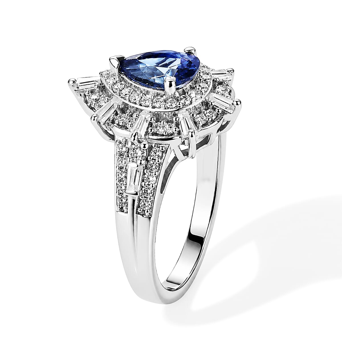 D'Joy Premium Tanzanite and Moissanite 1.85 ctw Ring in Rhodium Over Sterling Silver (Size 7.0) image number 1