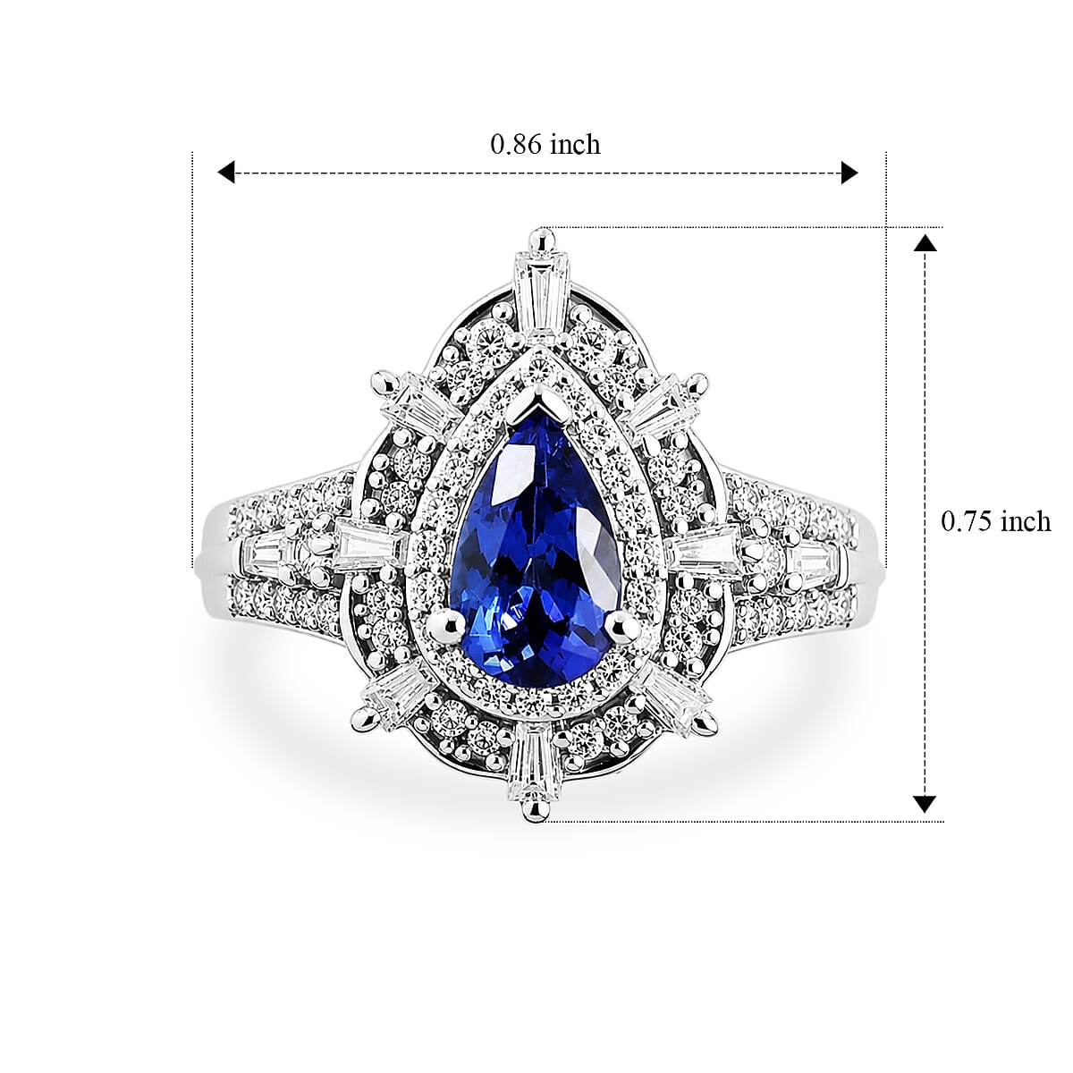 D'Joy Premium Tanzanite and Moissanite 1.85 ctw Ring in Rhodium Over Sterling Silver (Size 7.0) image number 3