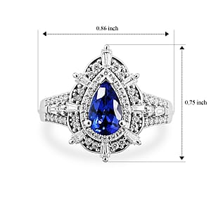 D'Joy Premium Tanzanite and Moissanite 1.85 ctw Ring in Rhodium Over Sterling Silver (Size 7.0)