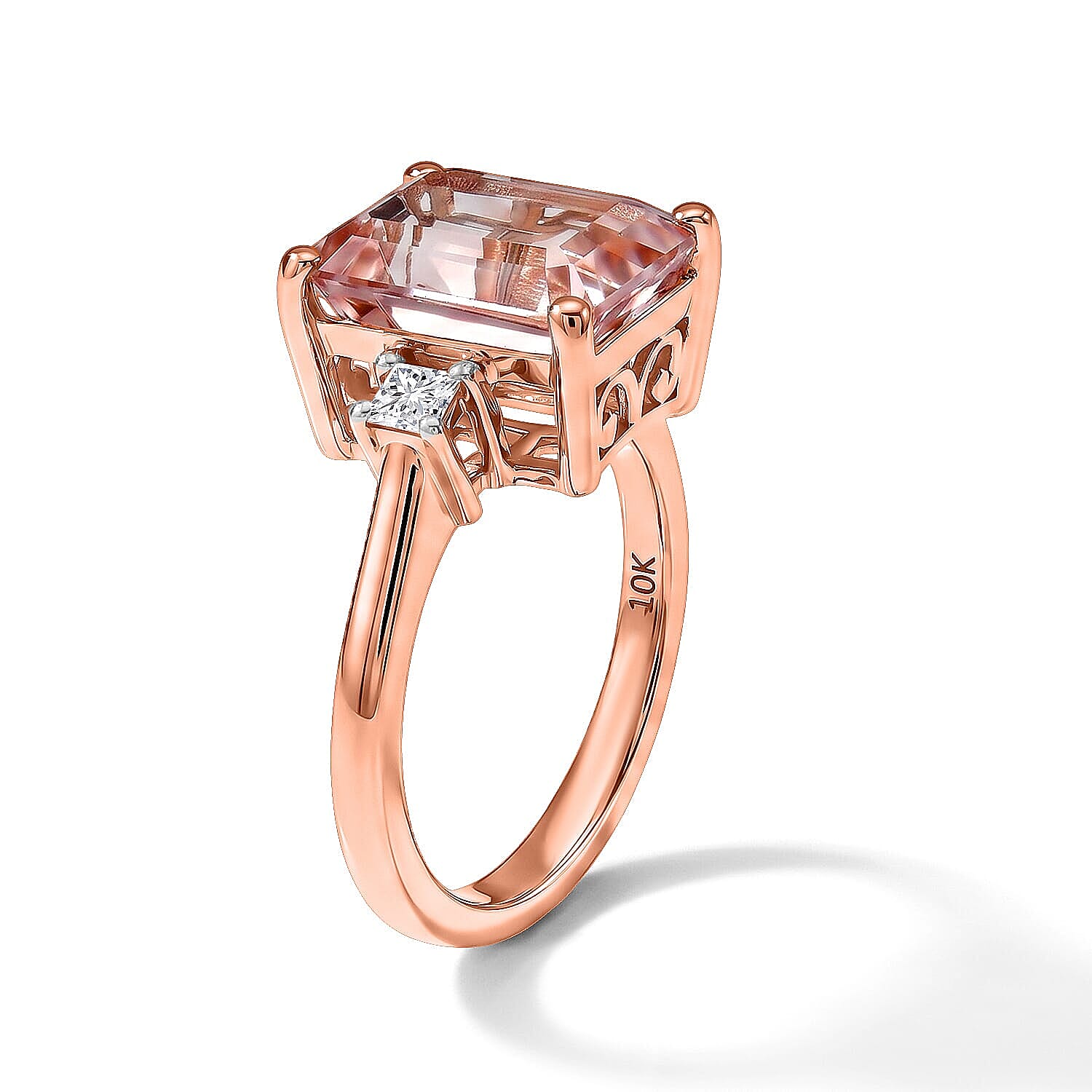 Luxoro 10K Rose Gold Premium Pink Morganite and Diamond (I2) Rose Glow 3.50 ctw Ring (Size 6.0)