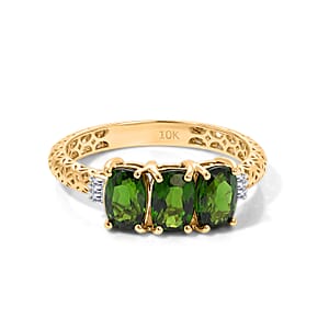 Premium Chrome Diopside and Diamond I2 1.80 ctw Mirage Ring in 10K Yellow Gold (Size 10.0)