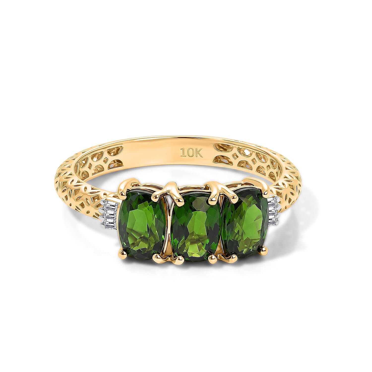 Premium Chrome Diopside and Diamond I2 1.80 ctw Mirage Ring in 10K Yellow Gold (Size  5.0)
