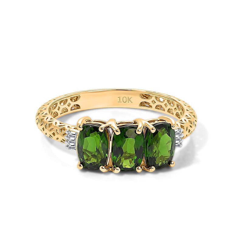 Premium Chrome Diopside and Diamond I2 1.80 ctw Mirage Ring in 10K Yellow Gold (Size  5.0)