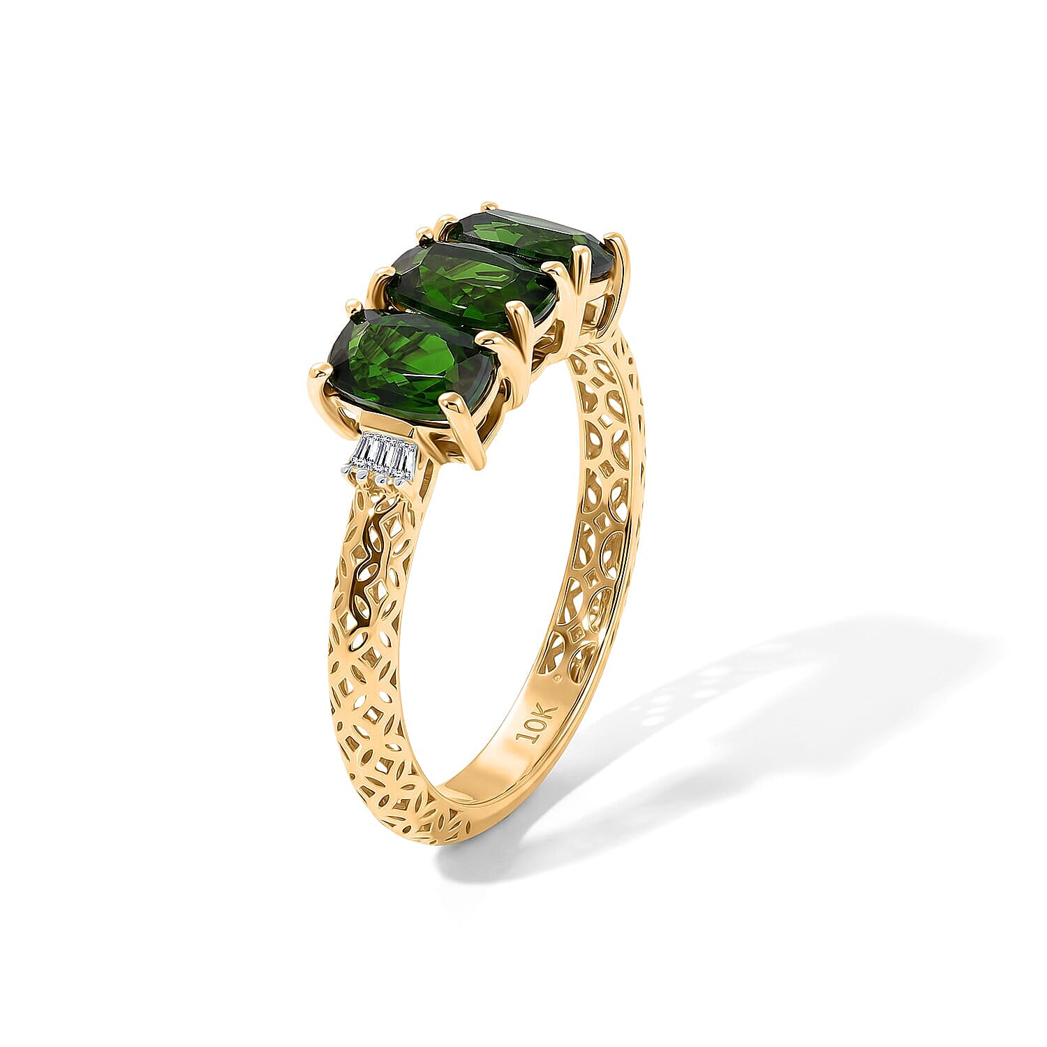 Premium Chrome Diopside and Diamond I2 1.80 ctw Mirage Ring in 10K Yellow Gold (Size  5.0)