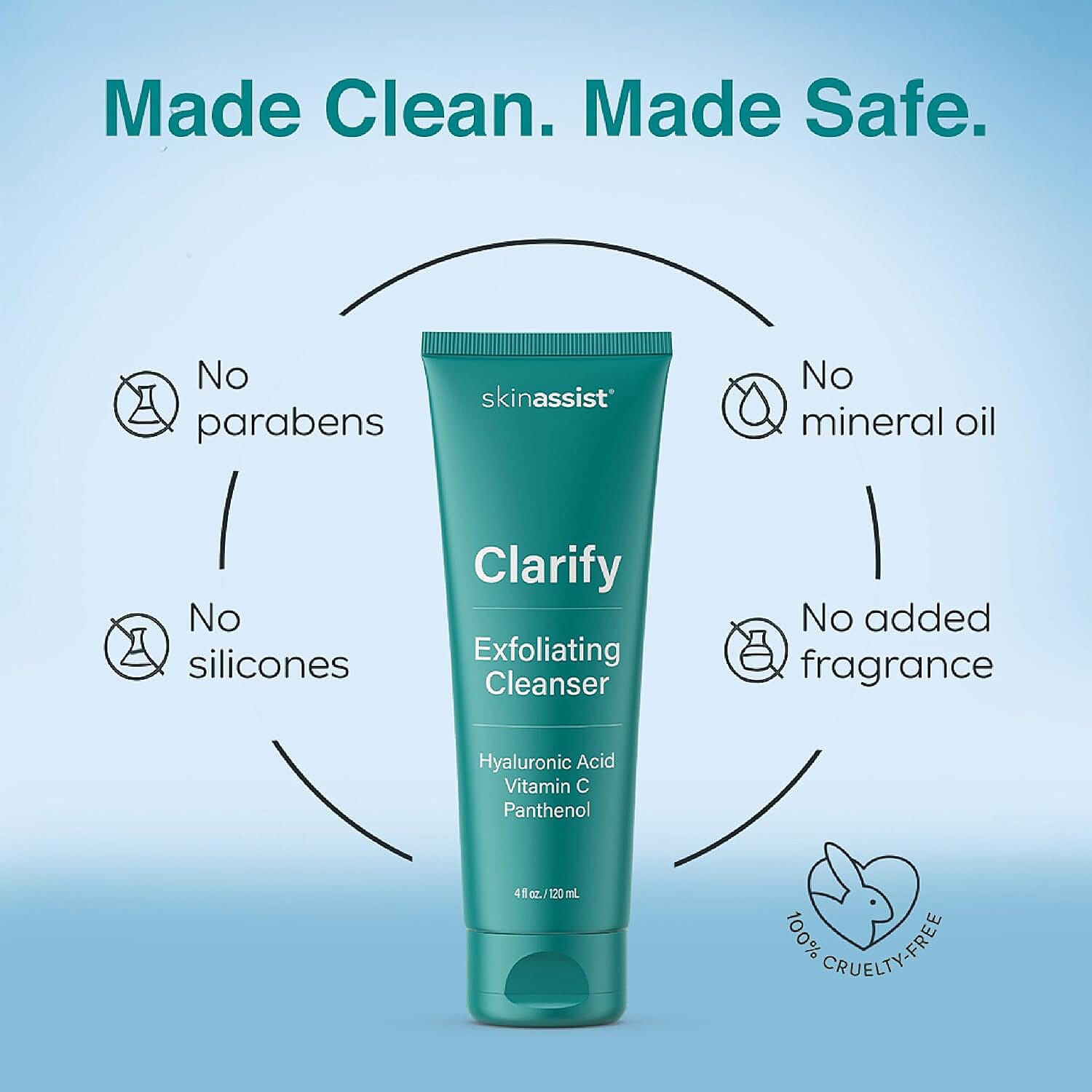 Skinassist Clarify Hydrating Exfoliating Cleanser with Hyaluronic Acid, Vitamin C, & Panthenol (4oz)