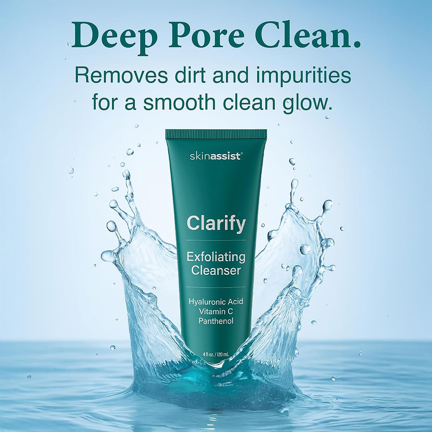 Skinassist Clarify Hydrating Exfoliating Cleanser with Hyaluronic Acid, Vitamin C, & Panthenol (4oz)