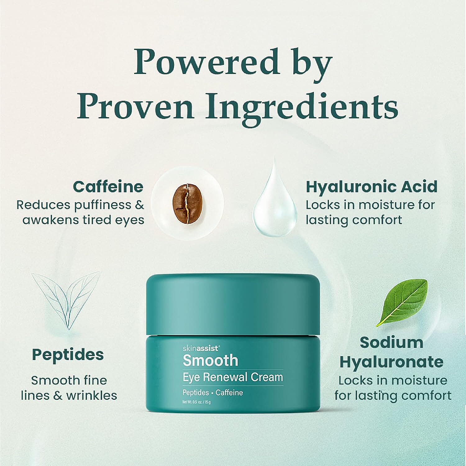 Skinassist Smooth Eye Renewal Cream with Peptides & Caffeine (0.5oz)