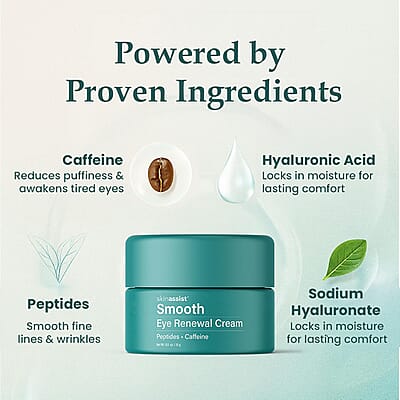 Skinassist Smooth Eye Renewal Cream with Peptides & Caffeine (0.5oz)