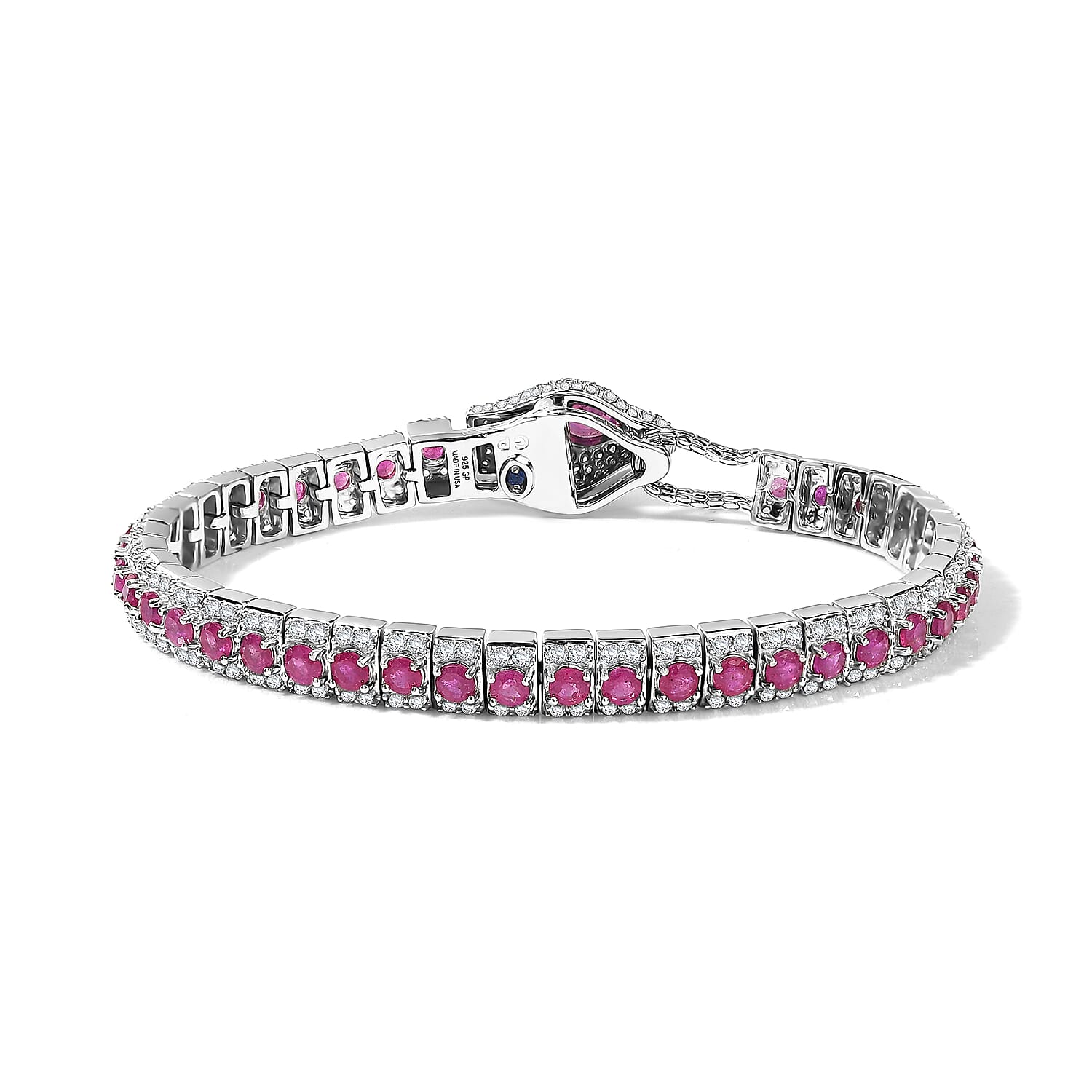 GP Trionfo Collection Niassa Ruby (FF) and Multi Gemstone 11.40 ctw Bracelet in Rhodium Over Sterling Silver (6.50 In)